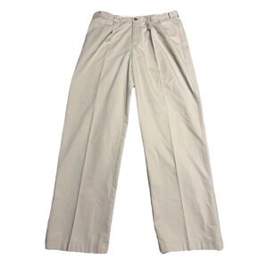 LL Bean Comfort Waist Chinos Mens 36x32 Khaki Tan Pleated Cotton Pants 238076